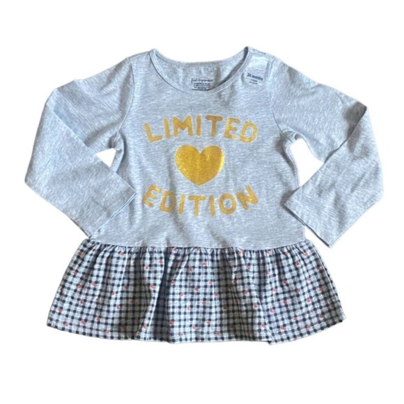 NWT First Impressions Girls Long Sleeve Ruffle 'Heart" Shirt-Gray-Size 24 Months - Picture 1 of 5
